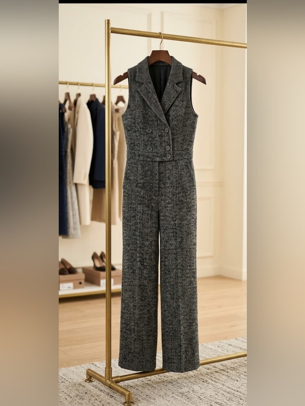MOTF Sleeveless Herringbone Jumpsuit in Black & White